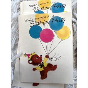 American Greetings Birthday Party Invitations Vintage Style Bear with Balloons‎